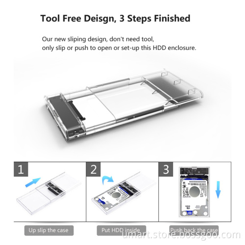 2.5 inch HDD Enclosure Transparent Color USB 3.0 to SATA III UASP HD Box HDD Hard Disk Drive Externa